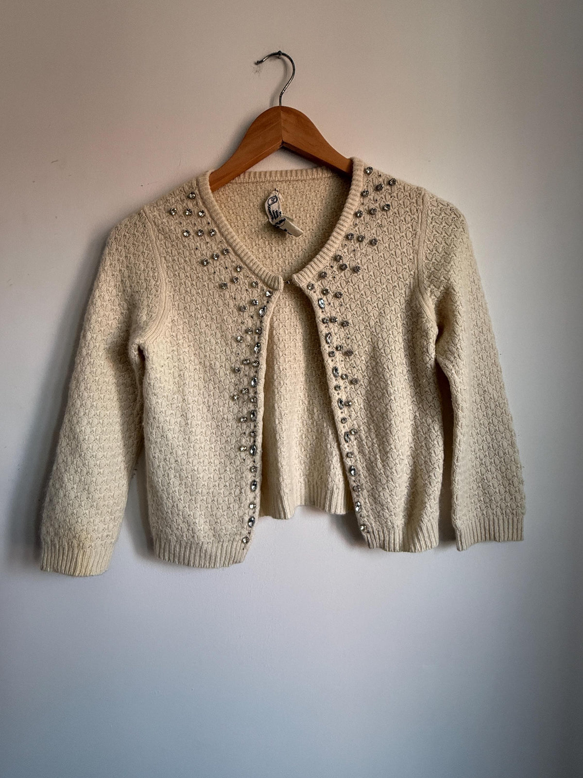 Vintage Y2K 90s Ezra Fitch Abercrombie & Fitch 100 Cashmere Crystal Embellished Cardigan 1950s style