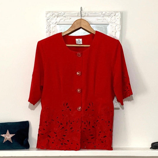 Vintage red Blouse - short Sleeve Size 14, red blouse, Oversize Blouse, 80s Blouse, vintage blouse, vintage shirt, vintage top, vintage 80s