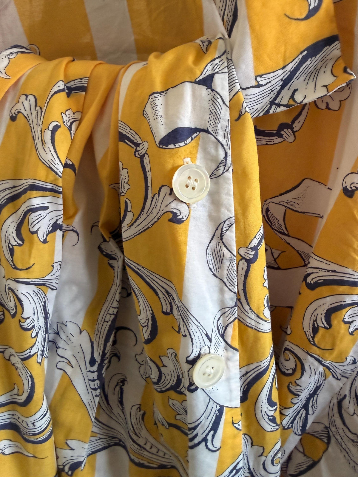 1980s Jaeger Nautical Print Cotton Co-ord Set – Yellow, White, Navy (UK 10–12)