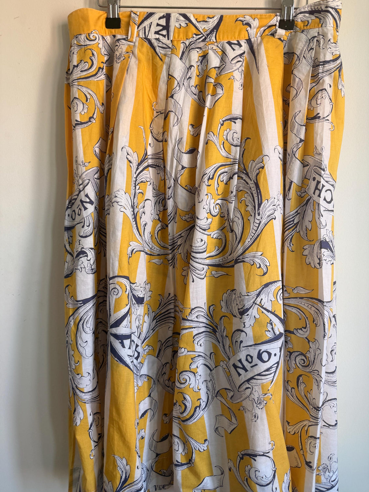 1980s Jaeger Nautical Print Cotton Co-ord Set – Yellow, White, Navy (UK 10–12)