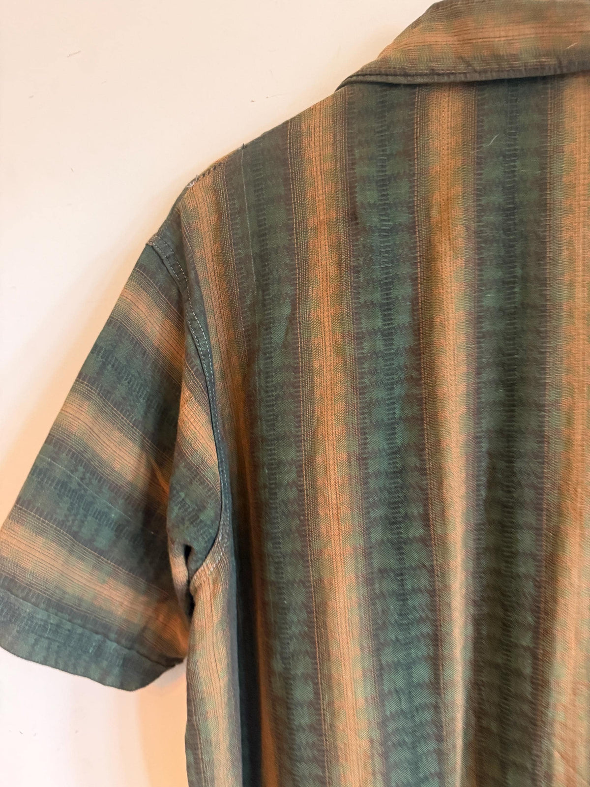 Vintage 1940s 1950s Men’s Striped Leisure Shirt Green Brown Rockabilly Shirt