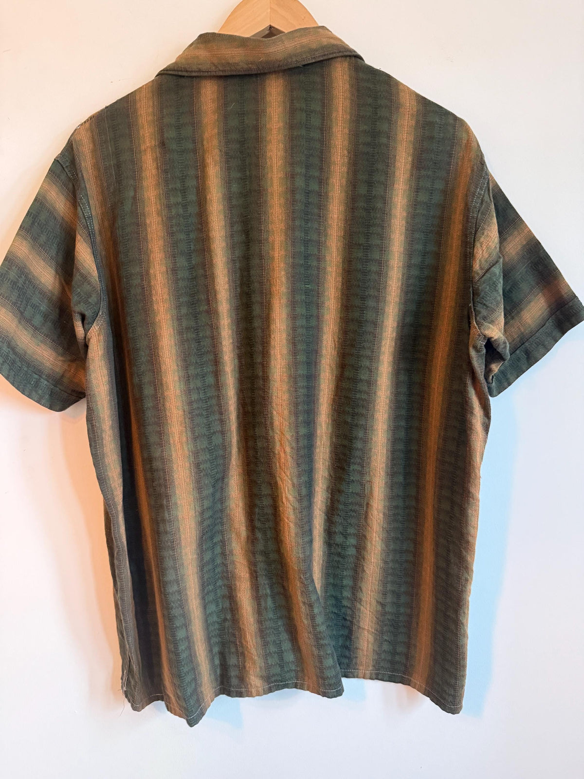 Vintage 1940s 1950s Men’s Striped Leisure Shirt Green Brown Rockabilly Shirt