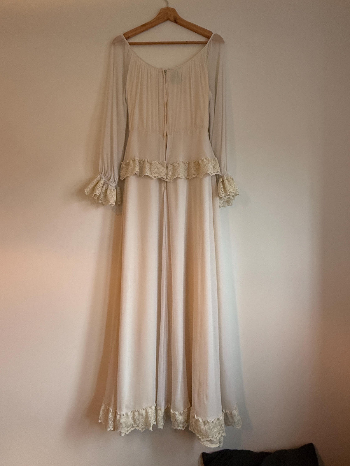 Vintage 1970s Kati at Laura Phillips Ivory Lace Prairie Maxi Dress Boho Bridal