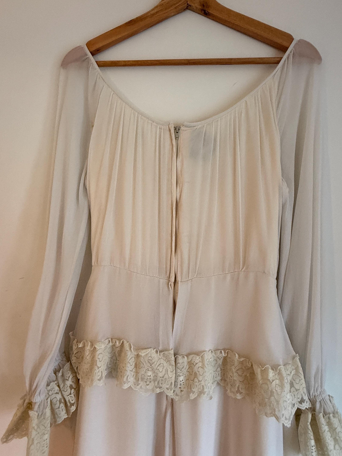 Vintage 1970s Kati at Laura Phillips Ivory Lace Prairie Maxi Dress Boho Bridal