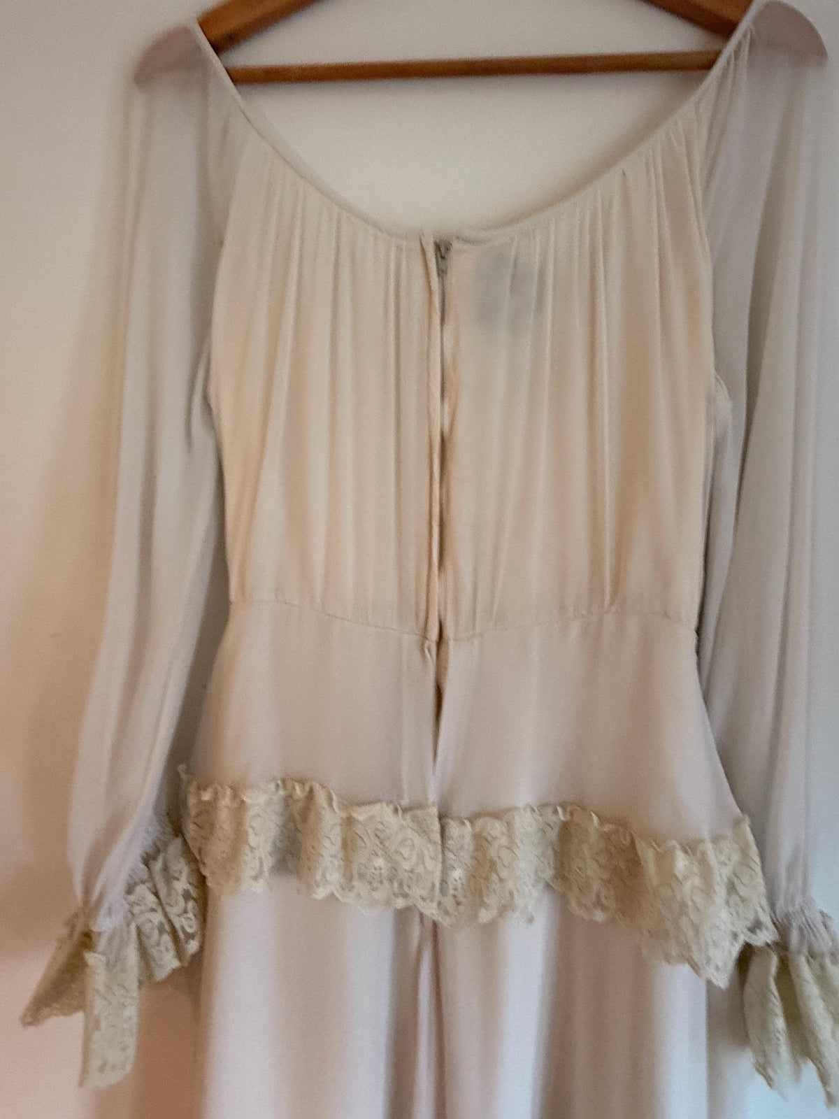 Vintage 1970s Kati at Laura Phillips Ivory Lace Prairie Maxi Dress Boho Bridal