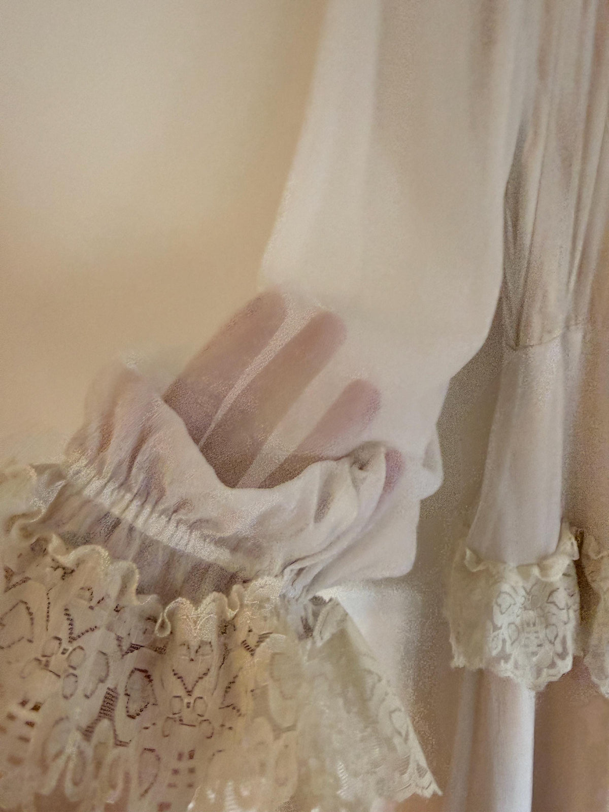 Vintage 1970s Kati at Laura Phillips Ivory Lace Prairie Maxi Dress Boho Bridal