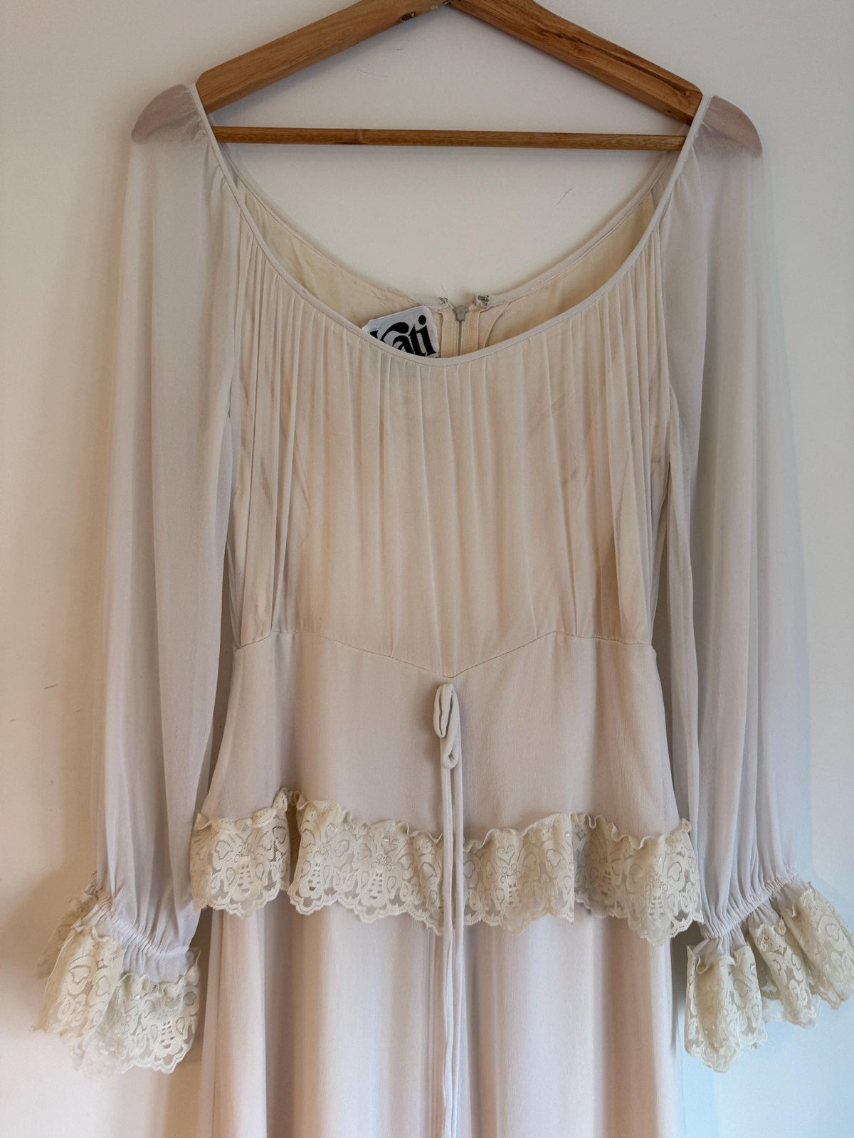 Vintage 1970s Kati at Laura Phillips Ivory Lace Prairie Maxi Dress Boho Bridal