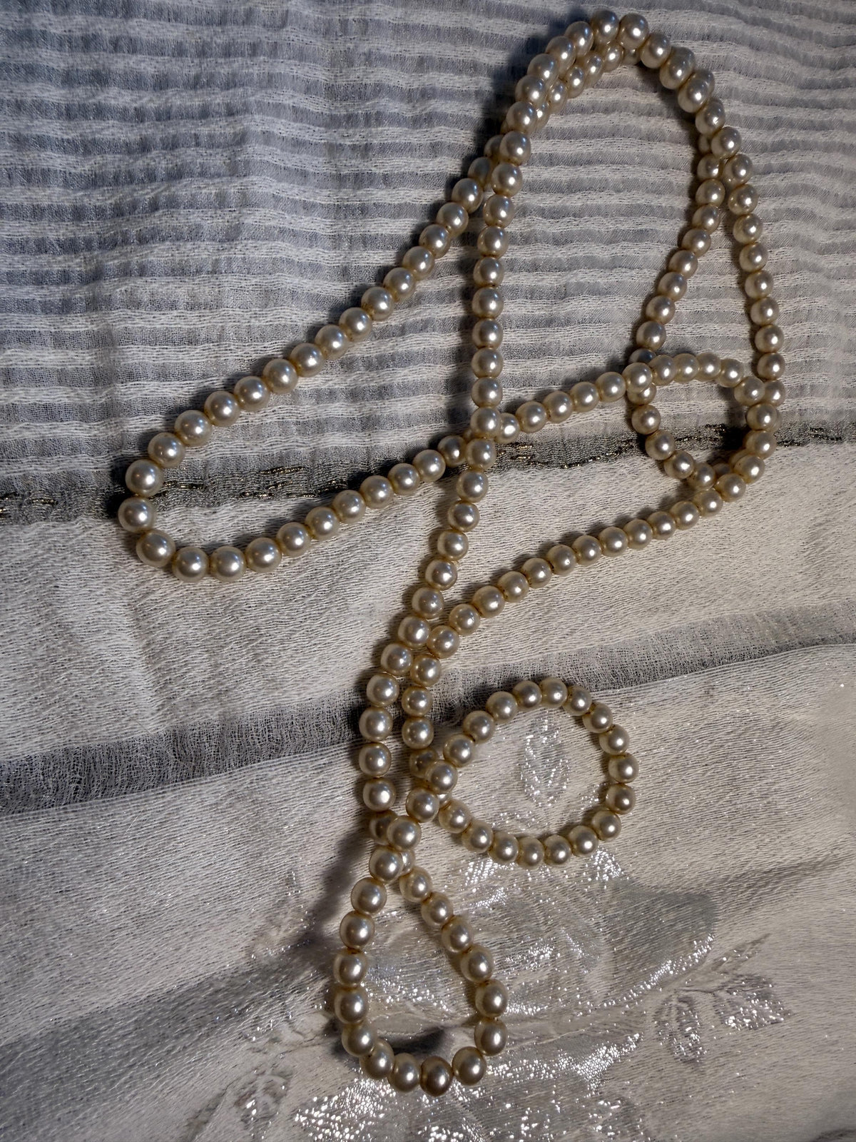 Vintage Long Faux Pearl Necklace Cream Glass Pearl Beads 1950s 1960s Jewellery