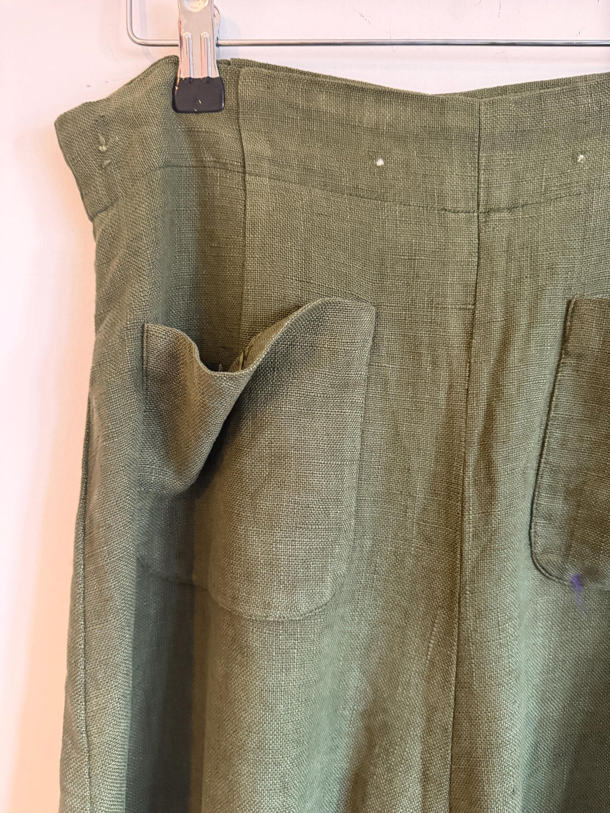 1940s Vintage Green Linen Culotte Shorts High Waisted Wide Leg Land Girl