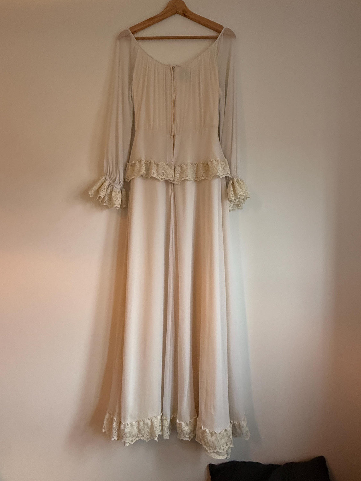 Vintage 1970s Kati at Laura Phillips Ivory Lace Prairie Maxi Dress Boho Bridal