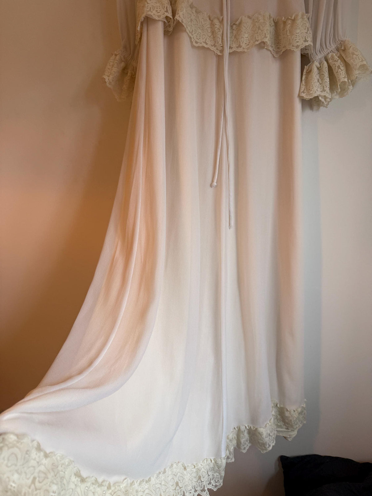 Vintage 1970s Kati at Laura Phillips Ivory Lace Prairie Maxi Dress Boho Bridal