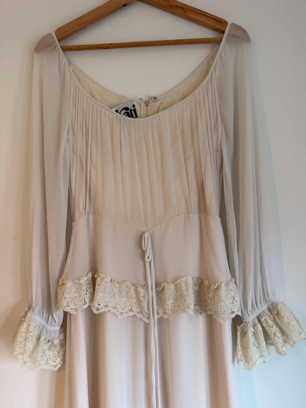 Vintage 1970s Kati at Laura Phillips Ivory Lace Prairie Maxi Dress Boho Bridal