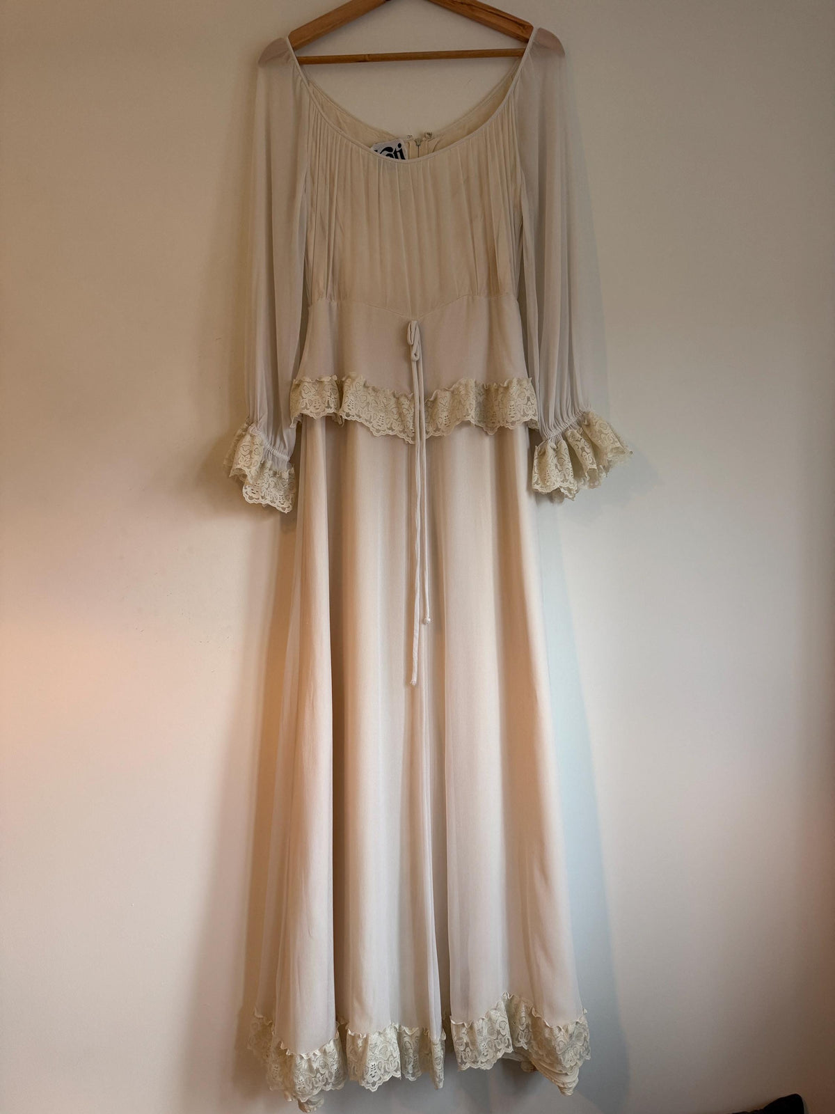 Vintage 1970s Kati at Laura Phillips Ivory Lace Prairie Maxi Dress Boho Bridal