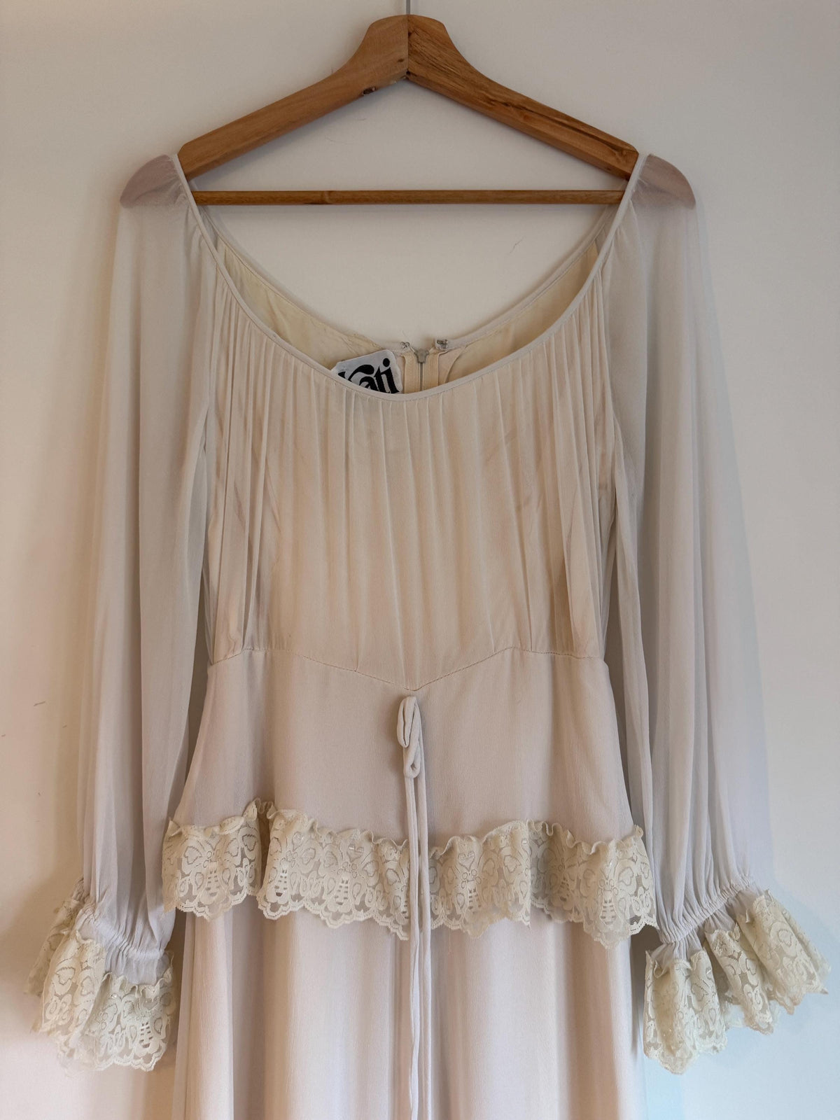 Vintage 1970s Kati at Laura Phillips Ivory Lace Prairie Maxi Dress Boho Bridal