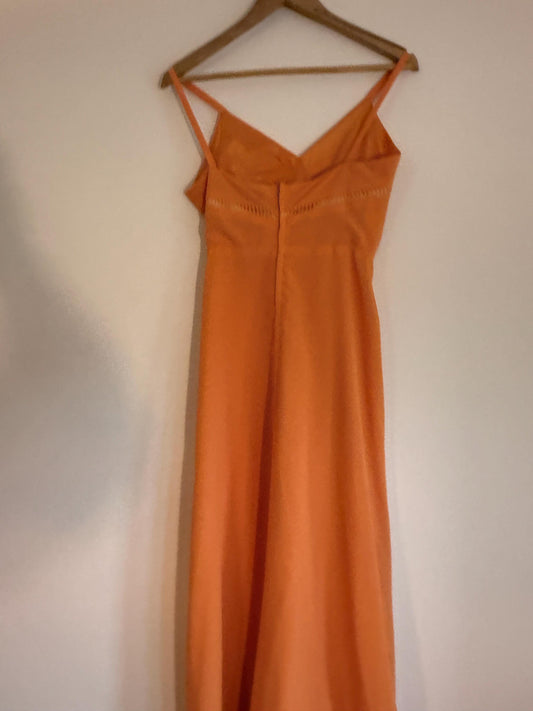 Vintage Susan Small Orange Maxi Dress | 1970s Strappy Evening Dress | Cutwork Bodice Size 10