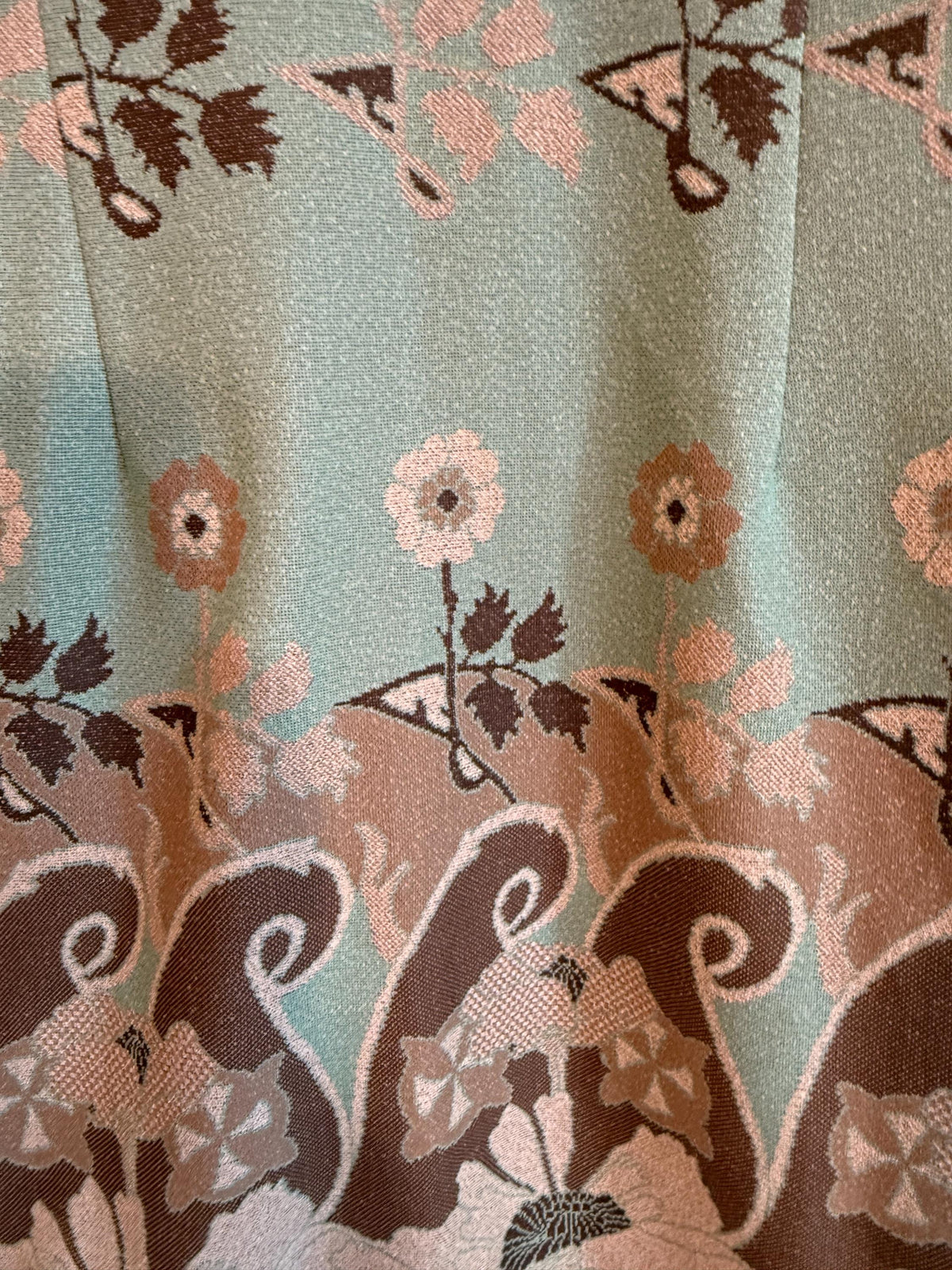 Vintage Ladies Pride Floral Border Print Dress | Sea Green Short Sleeve Shift Dress | 1960s–70s