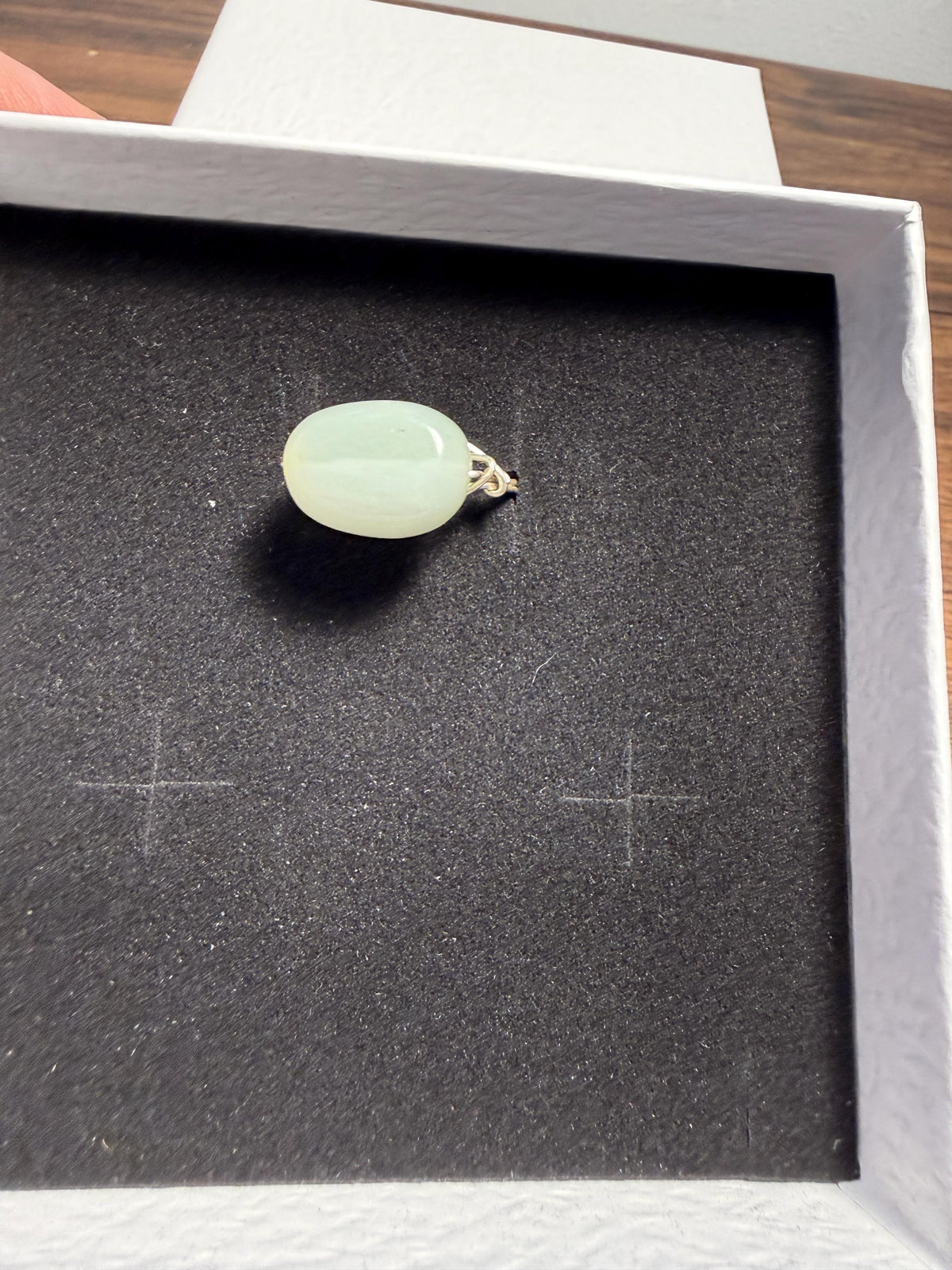 Vintage 1970s Pale Green Stone Necklace and Ring Set – Large Pendant, Silver Tone Links, Boho Statement Jewellery