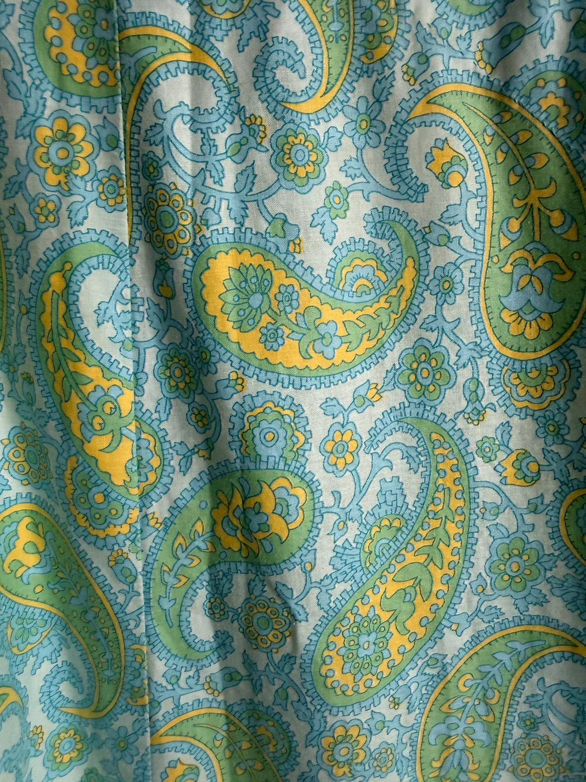 1960s Paisley Shift Dress, Aqua Green Yellow Cotton Dress, Ruffle Shoulder Mini Dress, Vintage Mod Summer Dress with Pockets