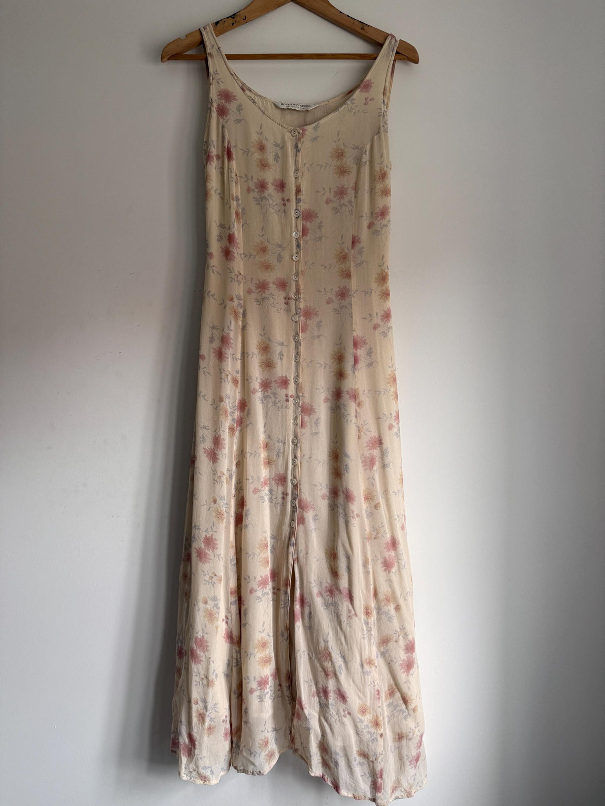 Vintage 1990s Dorothy Perkins Cream Floral Maxi Dress UK 12 – Button Front Cottagecore Summer Dress