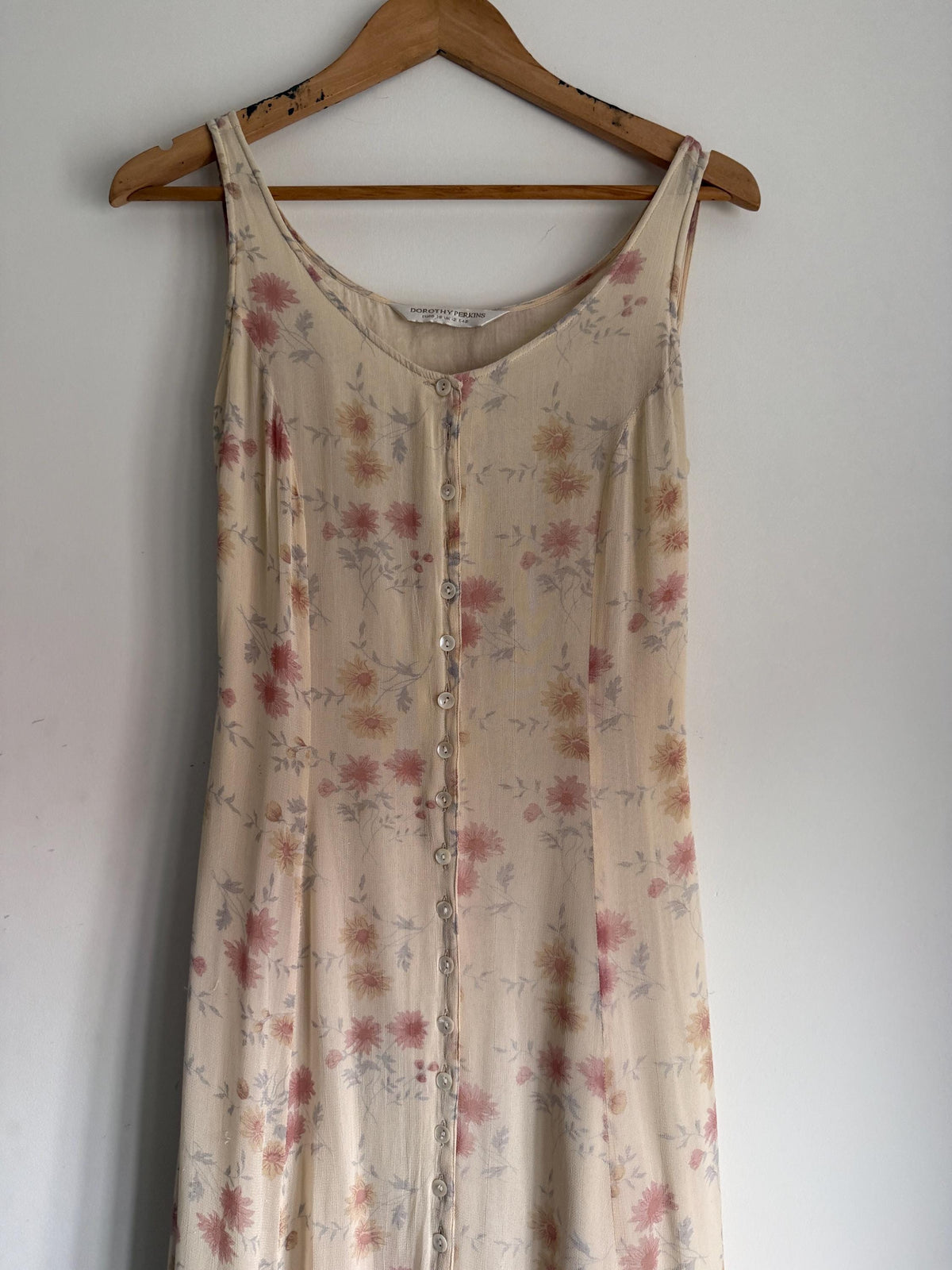 Vintage 1990s Dorothy Perkins Cream Floral Maxi Dress UK 12 – Button Front Cottagecore Summer Dress