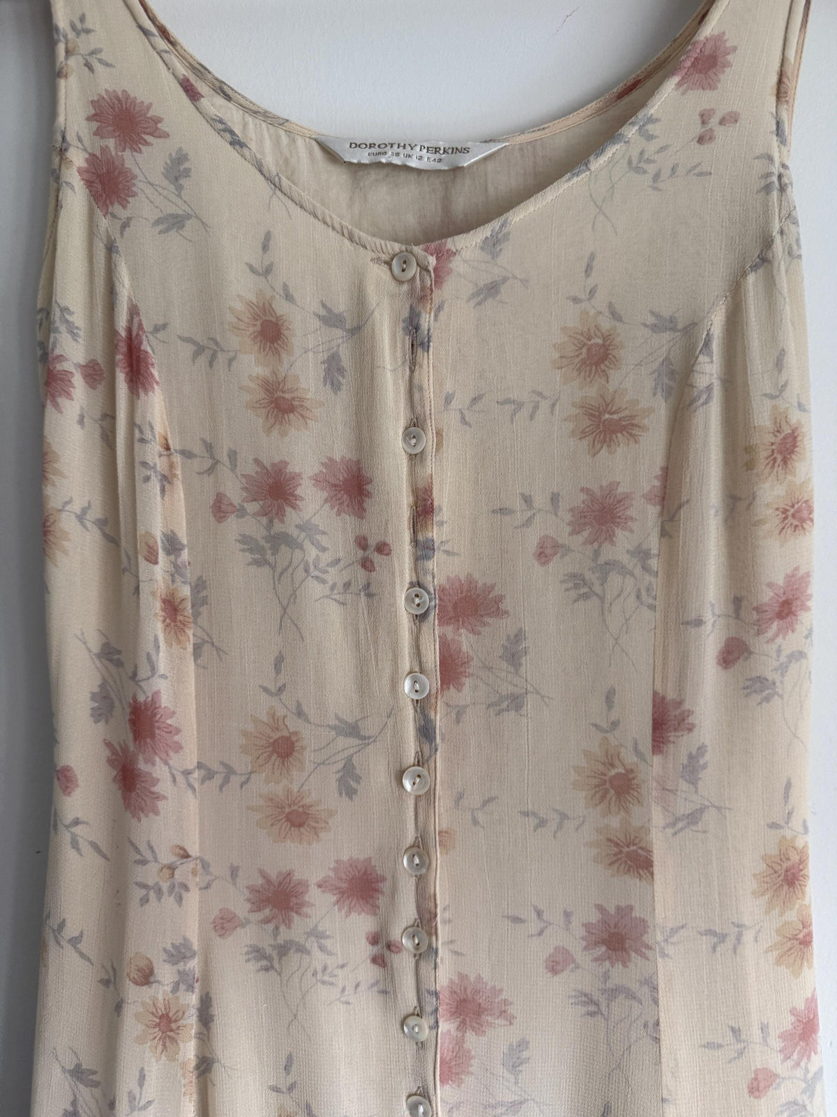 Vintage 1990s Dorothy Perkins Cream Floral Maxi Dress UK 12 – Button Front Cottagecore Summer Dress