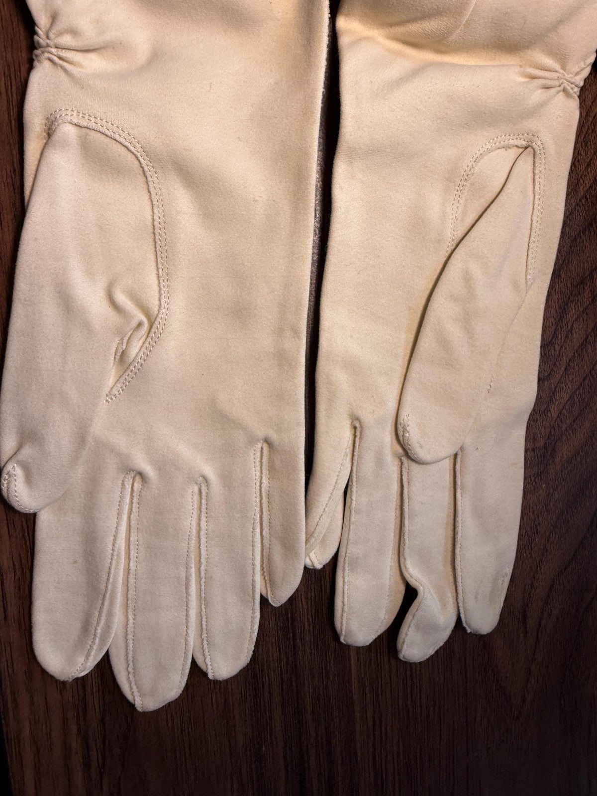 Vintage Ivory Long Gloves with Embroidered Cuffs | Cream Evening Gloves