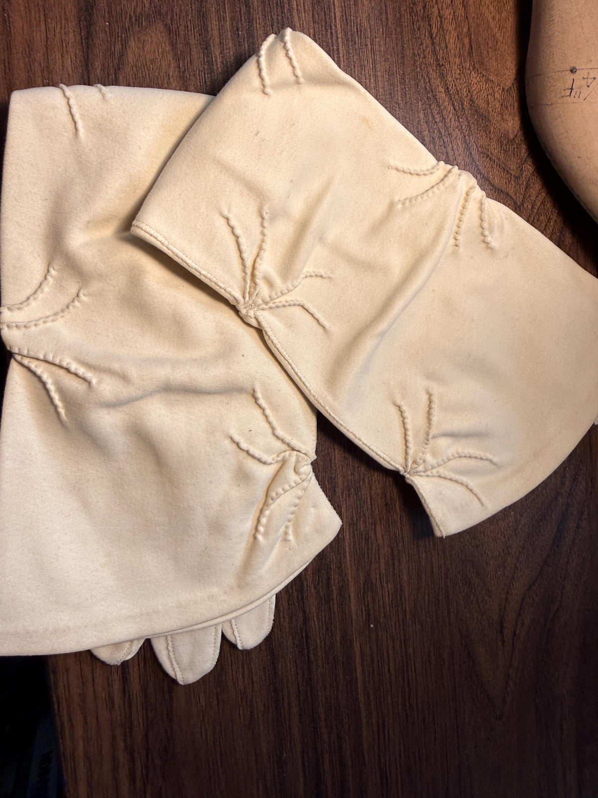 Vintage Ivory Long Gloves with Embroidered Cuffs | Cream Evening Gloves