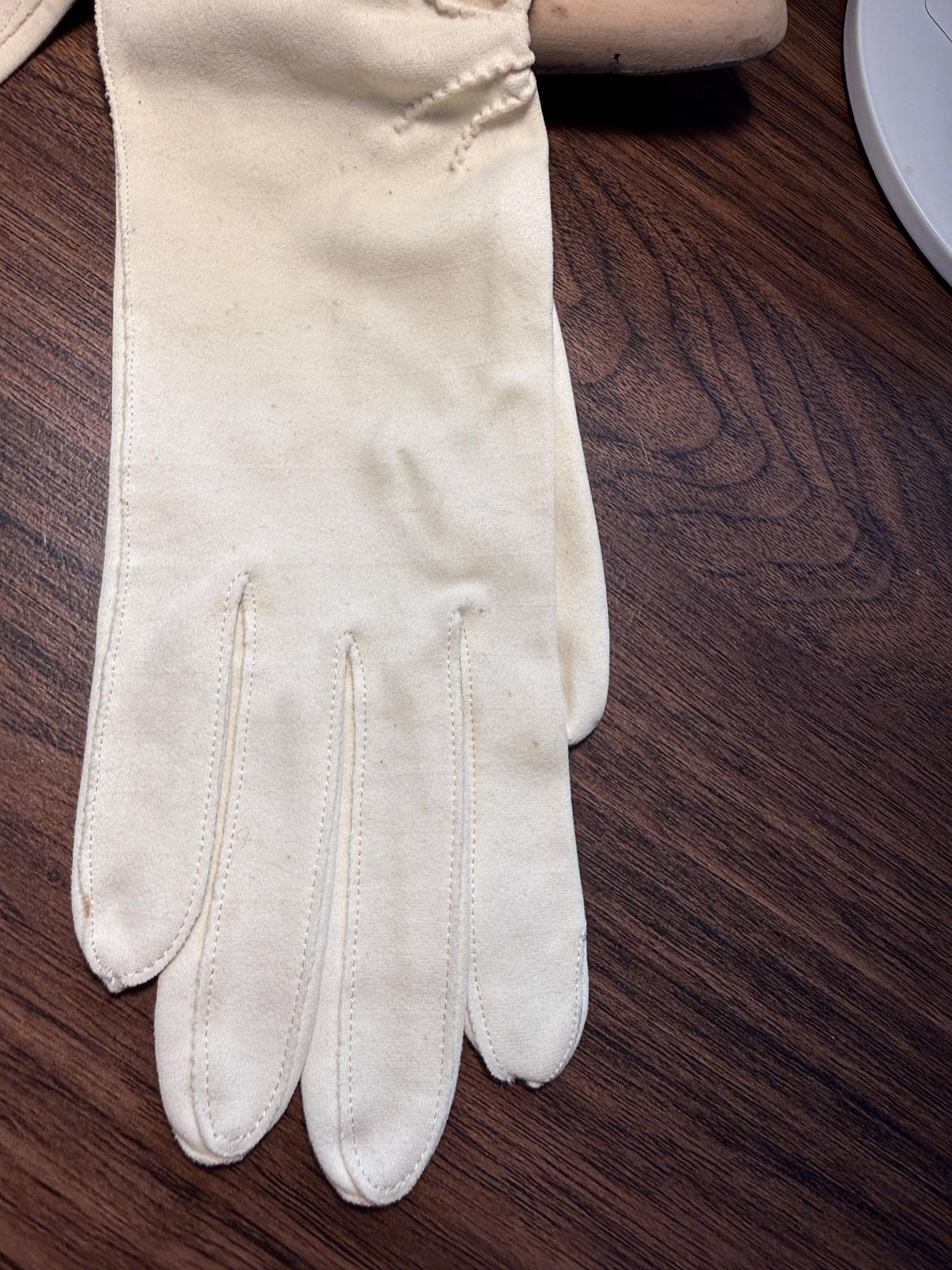 Vintage Ivory Long Gloves with Embroidered Cuffs | Cream Evening Gloves
