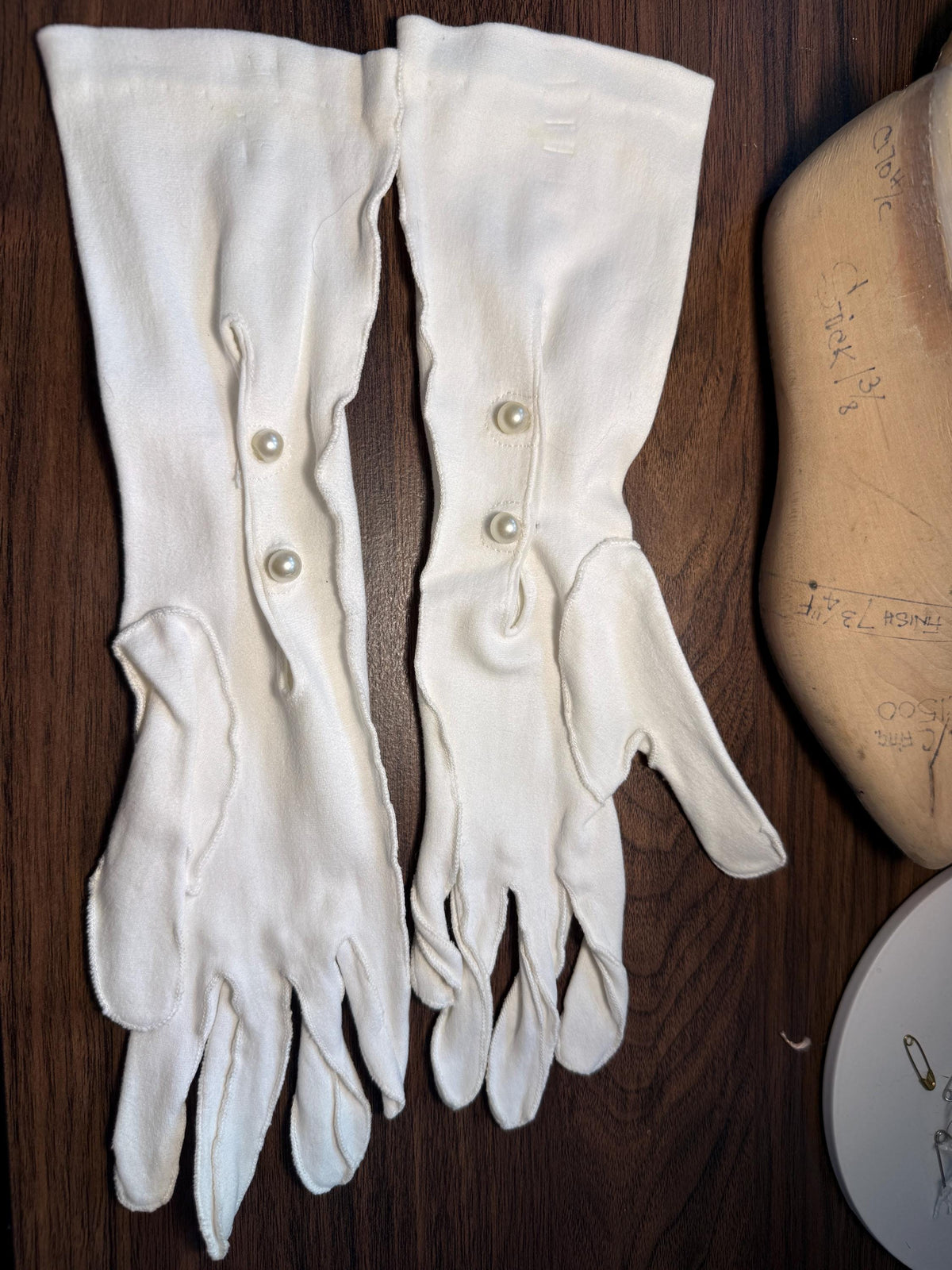 Vintage Ivory Long Gloves with Pearl Buttons | Cream Evening Gloves