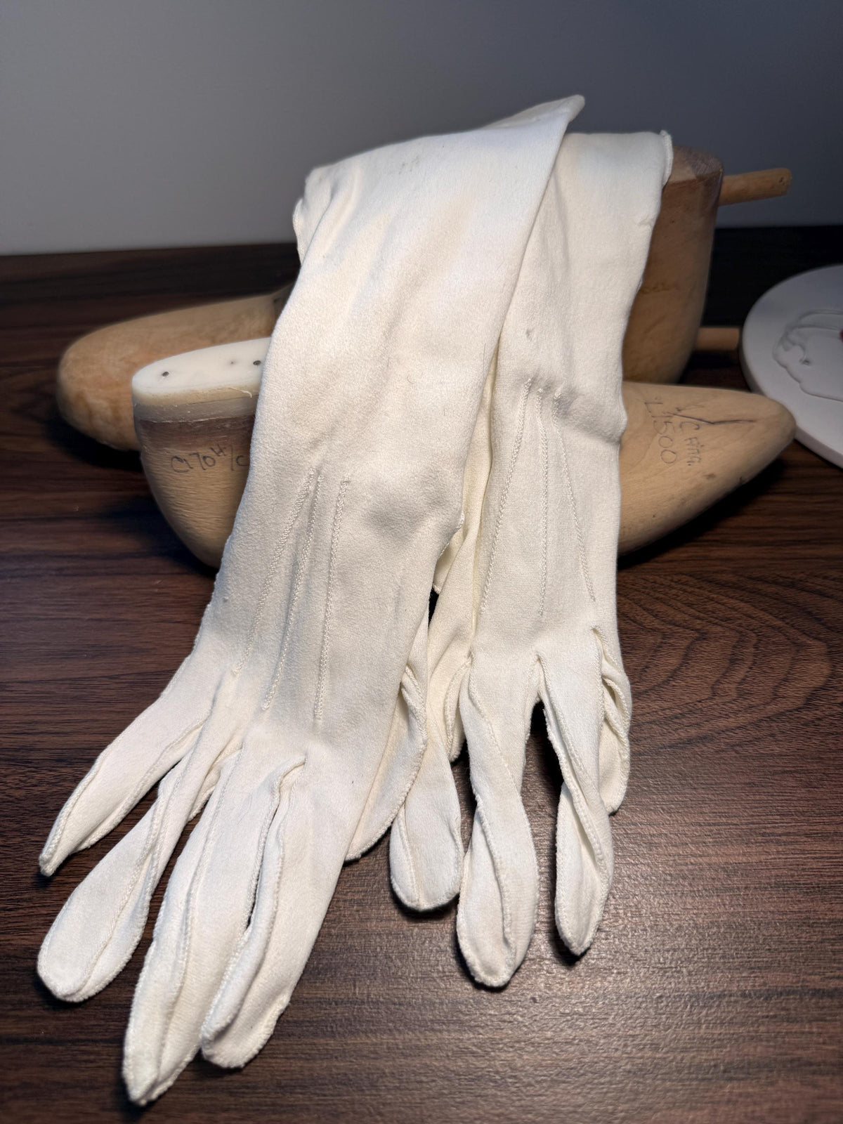 Vintage Ivory Long Gloves with Pearl Buttons | Cream Evening Gloves