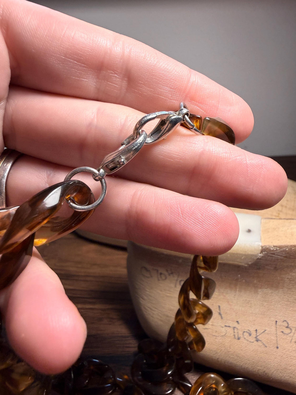 Vintage Faux Tortoiseshell Chain Link Necklace | Long Amber Brown Plastic Statement Jewellery