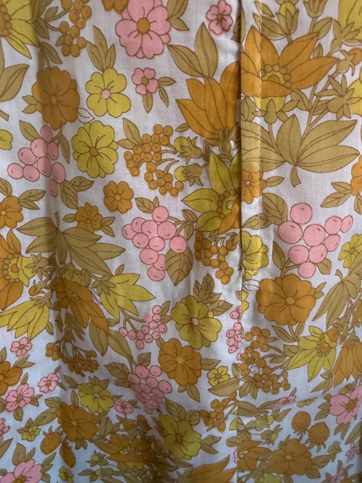Vintage Floral Shift Dress, Yellow Pink & Orange Flower and Fruit Print, Sleeveless A-Line Summer Dress