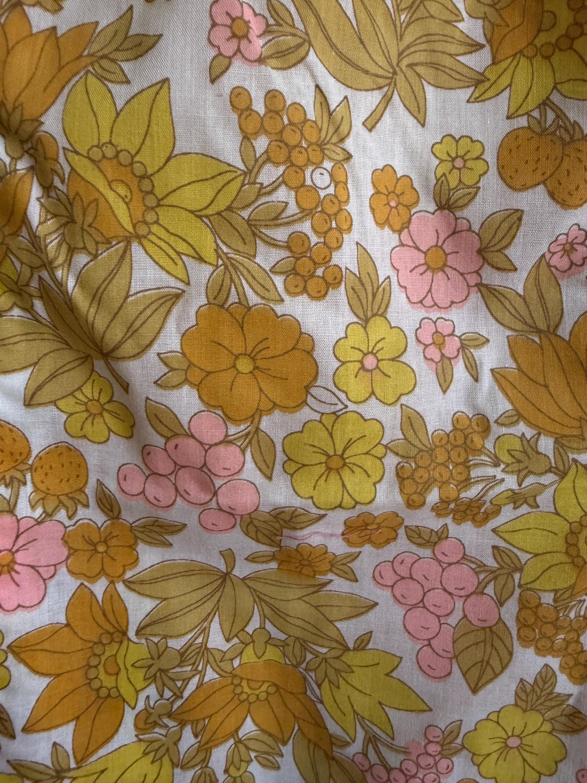Vintage Floral Shift Dress, Yellow Pink & Orange Flower and Fruit Print, Sleeveless A-Line Summer Dress