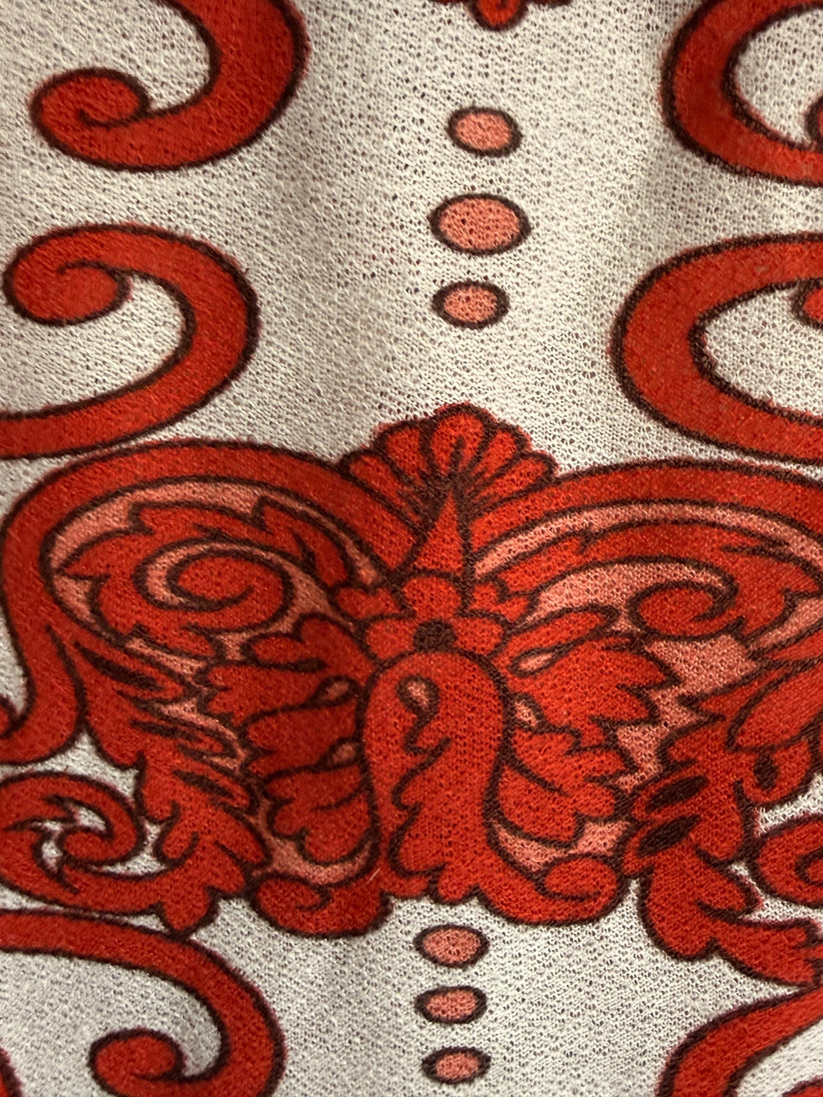 1970s Floral Print Shirt, Red Cream Psychedelic Blouse, Pointed Collar Long Sleeve Top, Vintage Mod Disco Shirt