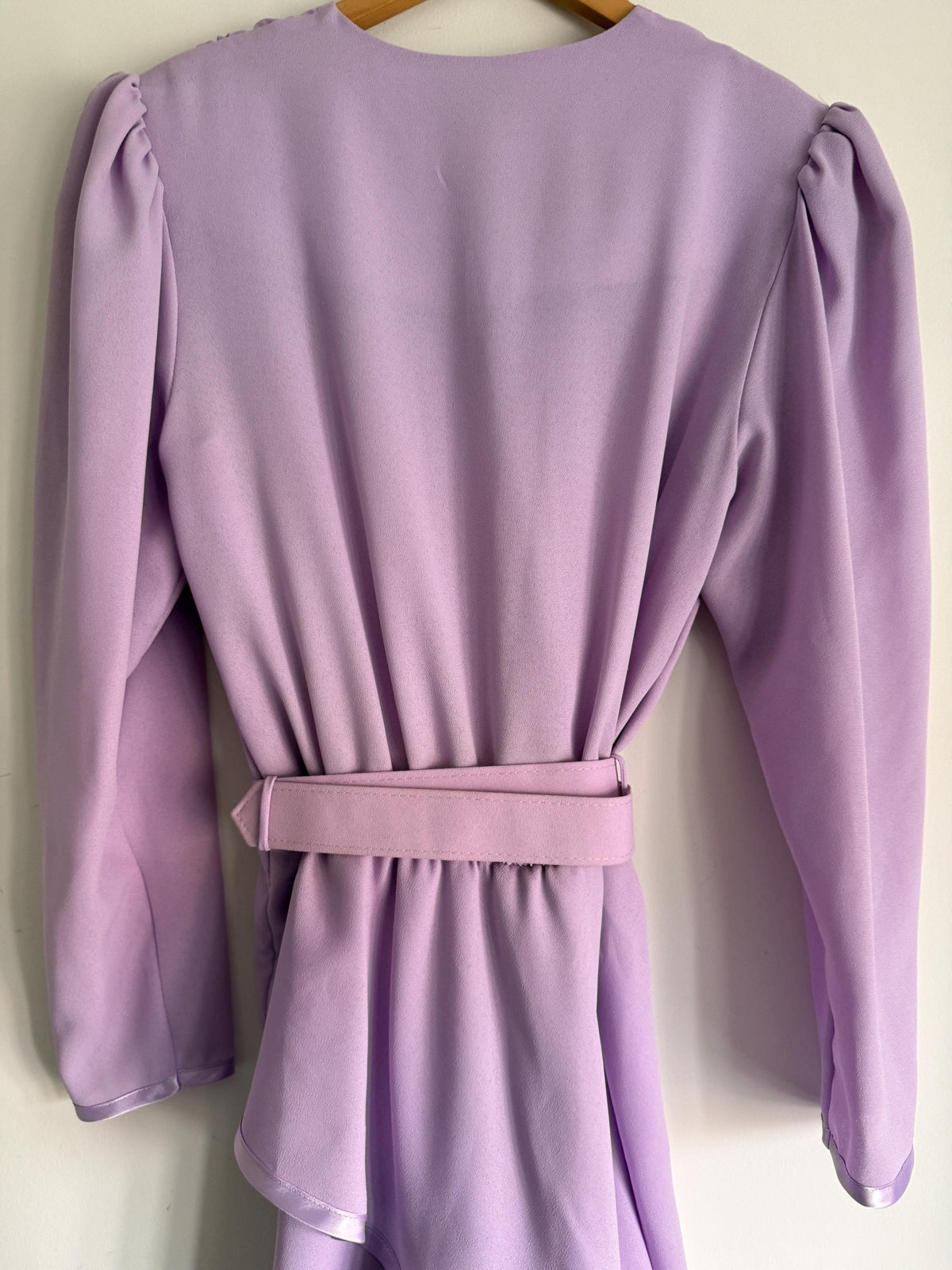 Vintage 1980s Berkertex Occasions Lilac Maxi Dress UK 14 – Draped Peplum Belted Evening Gown