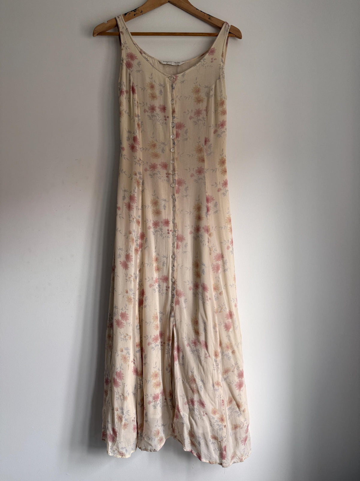Vintage 1990s Dorothy Perkins Cream Floral Maxi Dress UK 12 – Button Front Cottagecore Summer Dress