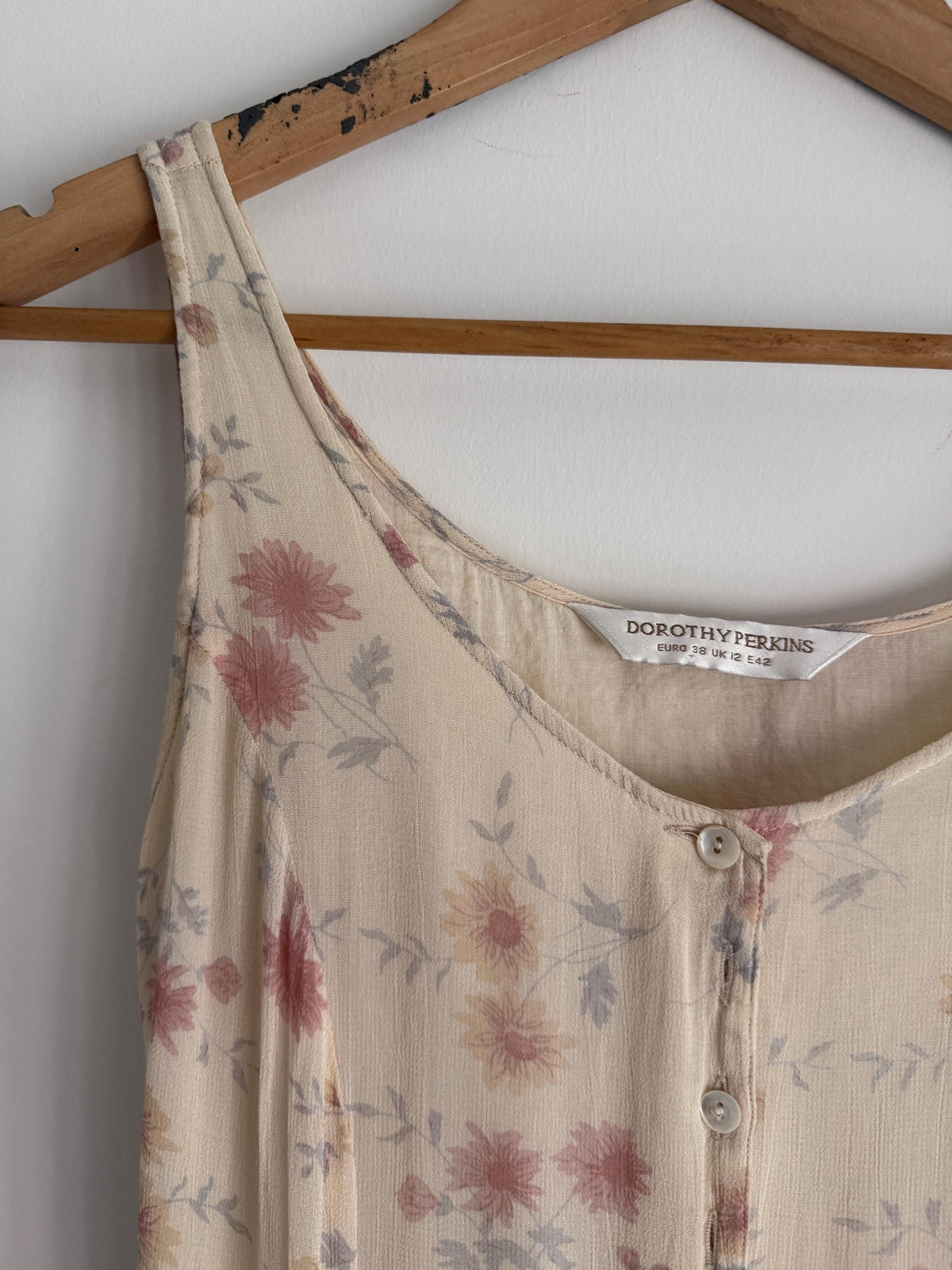Vintage 1990s Dorothy Perkins Cream Floral Maxi Dress UK 12 – Button Front Cottagecore Summer Dress