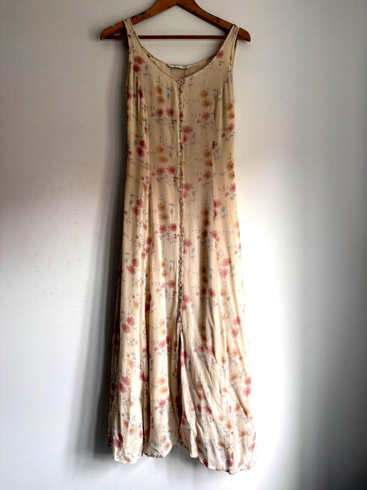 Vintage 1990s Dorothy Perkins Cream Floral Maxi Dress UK 12 – Button Front Cottagecore Summer Dress