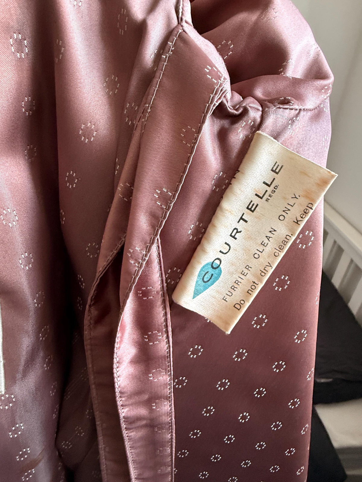 Vintage Astraka Faux Fur Coat, Taupe Faux Astrakhan, Courtelle Furleen, Plush Collar & Pink Lining - appears unworn