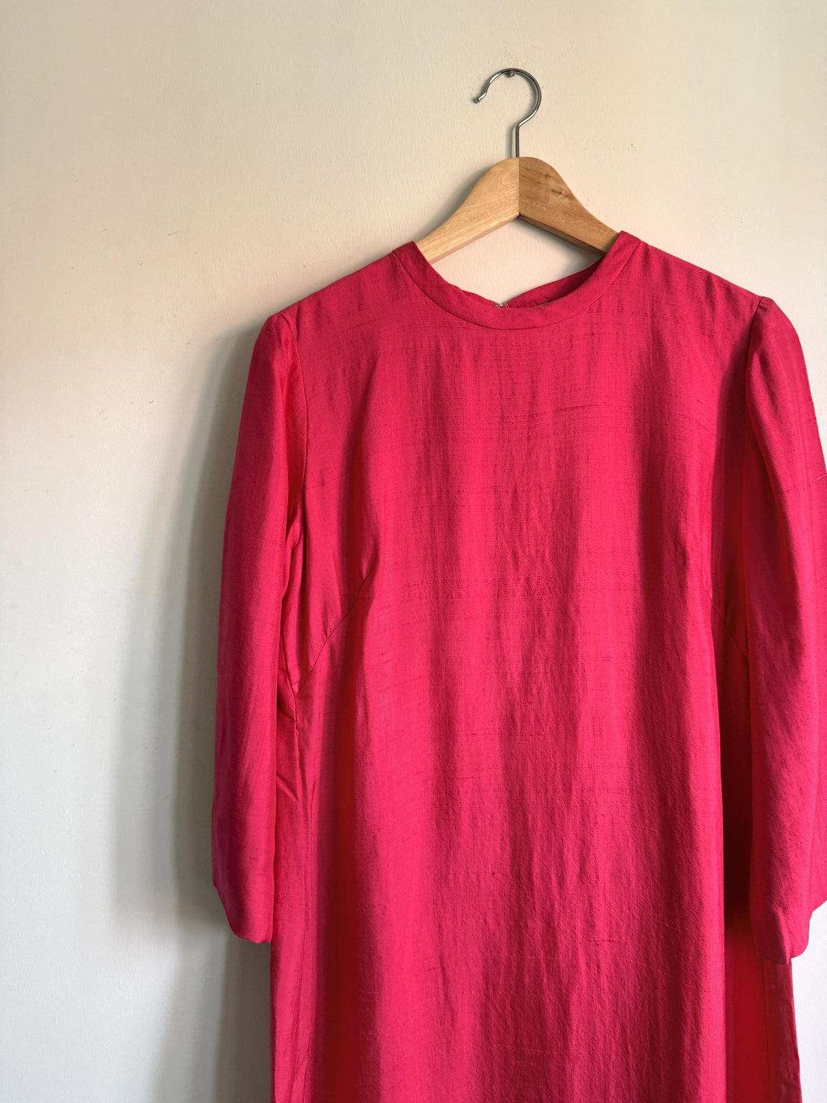 1960s Bright Pink Shift Dress, Vintage Jackie O Style, Three Quarter Flared Sleeves, Cerise Occasion Dress