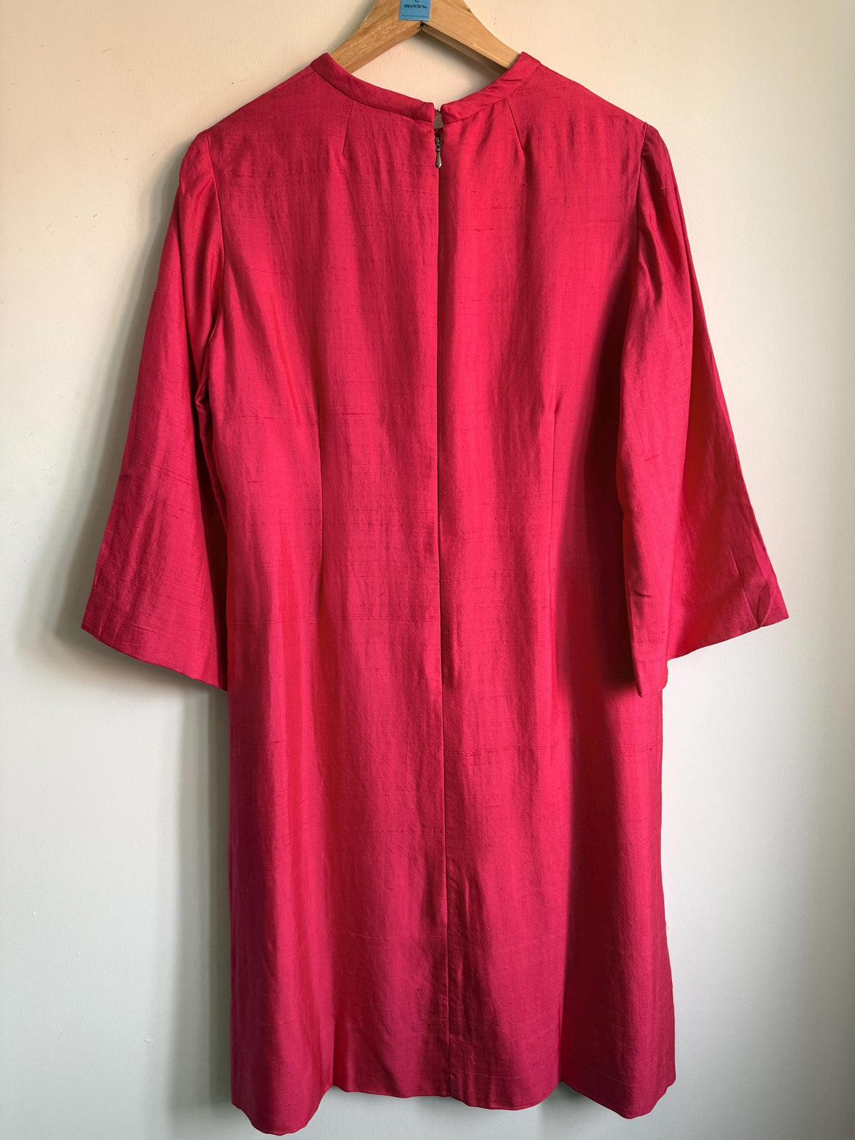 1960s Bright Pink Shift Dress, Vintage Jackie O Style, Three Quarter Flared Sleeves, Cerise Occasion Dress