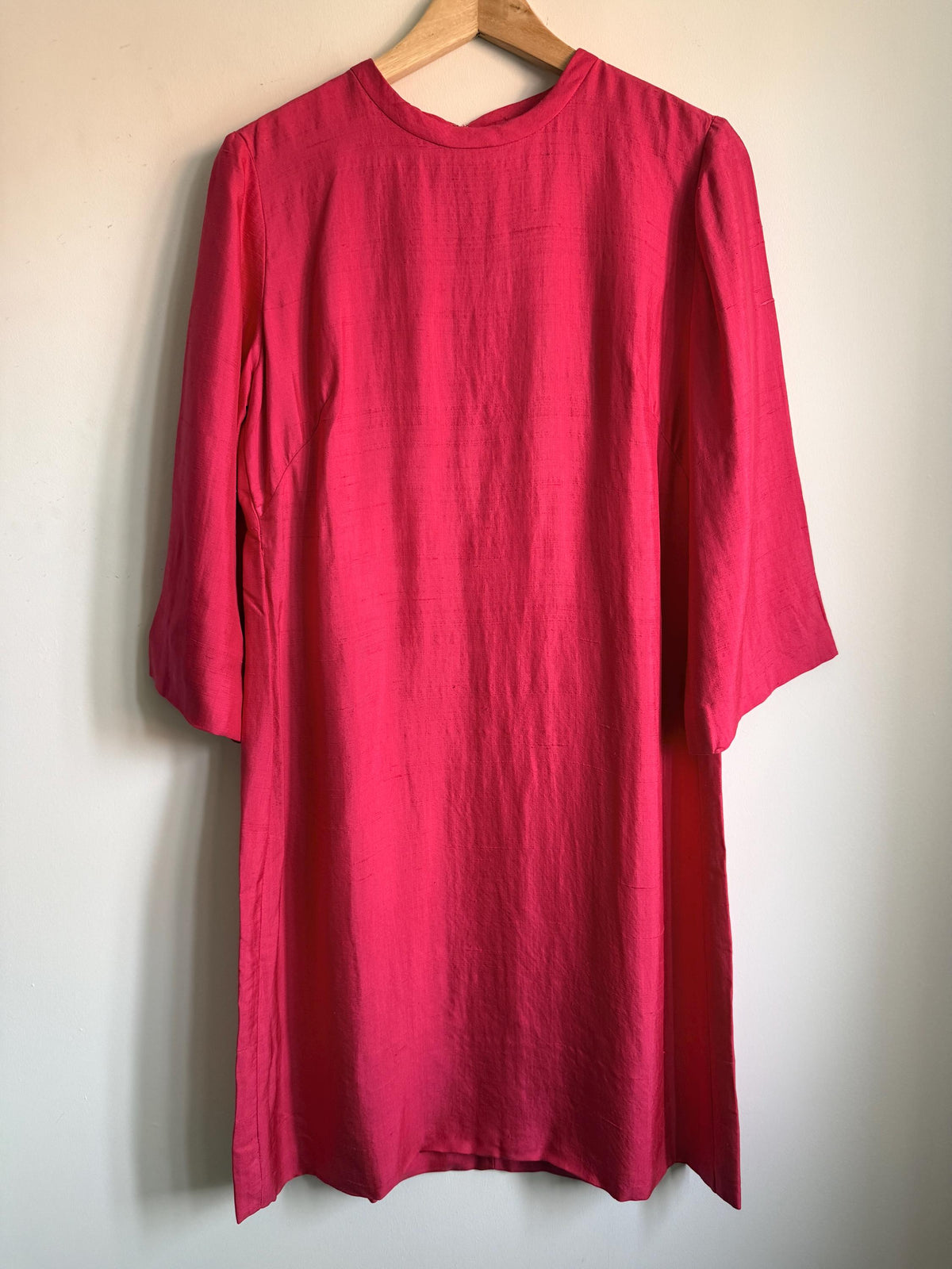 1960s Bright Pink Shift Dress, Vintage Jackie O Style, Three Quarter Flared Sleeves, Cerise Occasion Dress