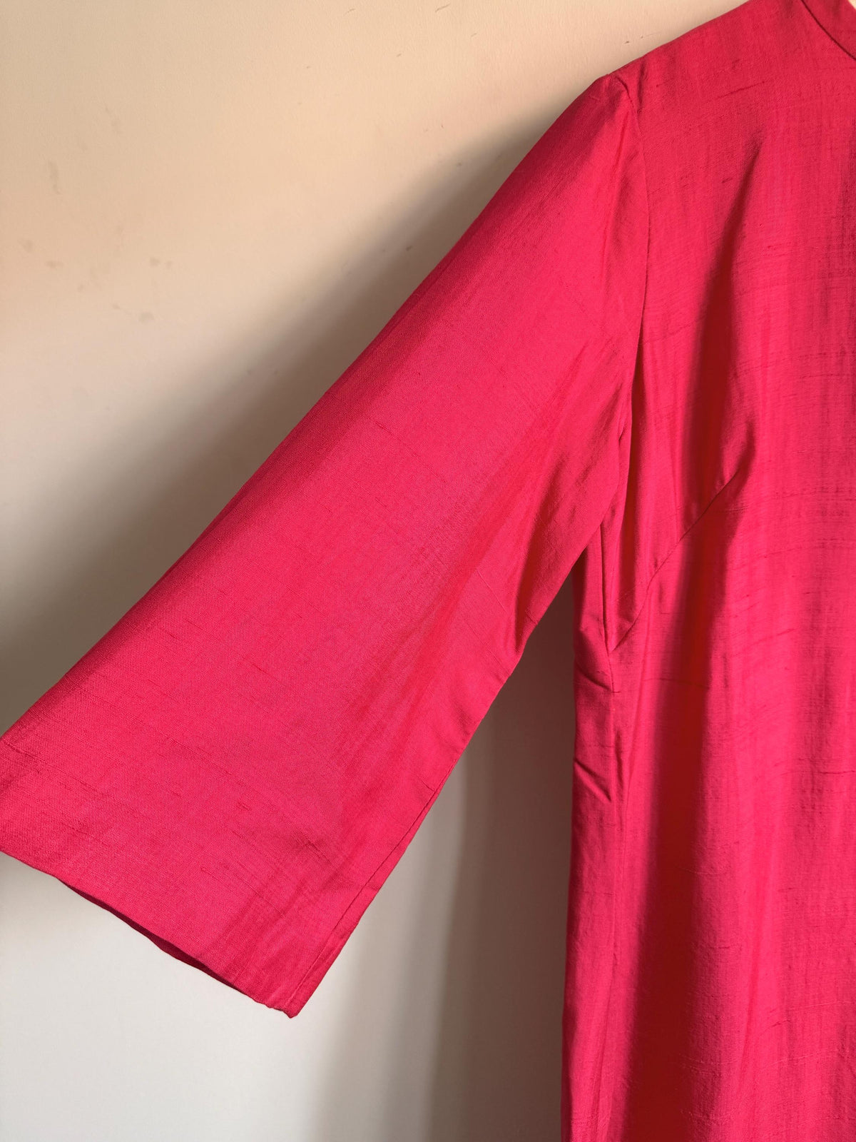 1960s Bright Pink Shift Dress, Vintage Jackie O Style, Three Quarter Flared Sleeves, Cerise Occasion Dress