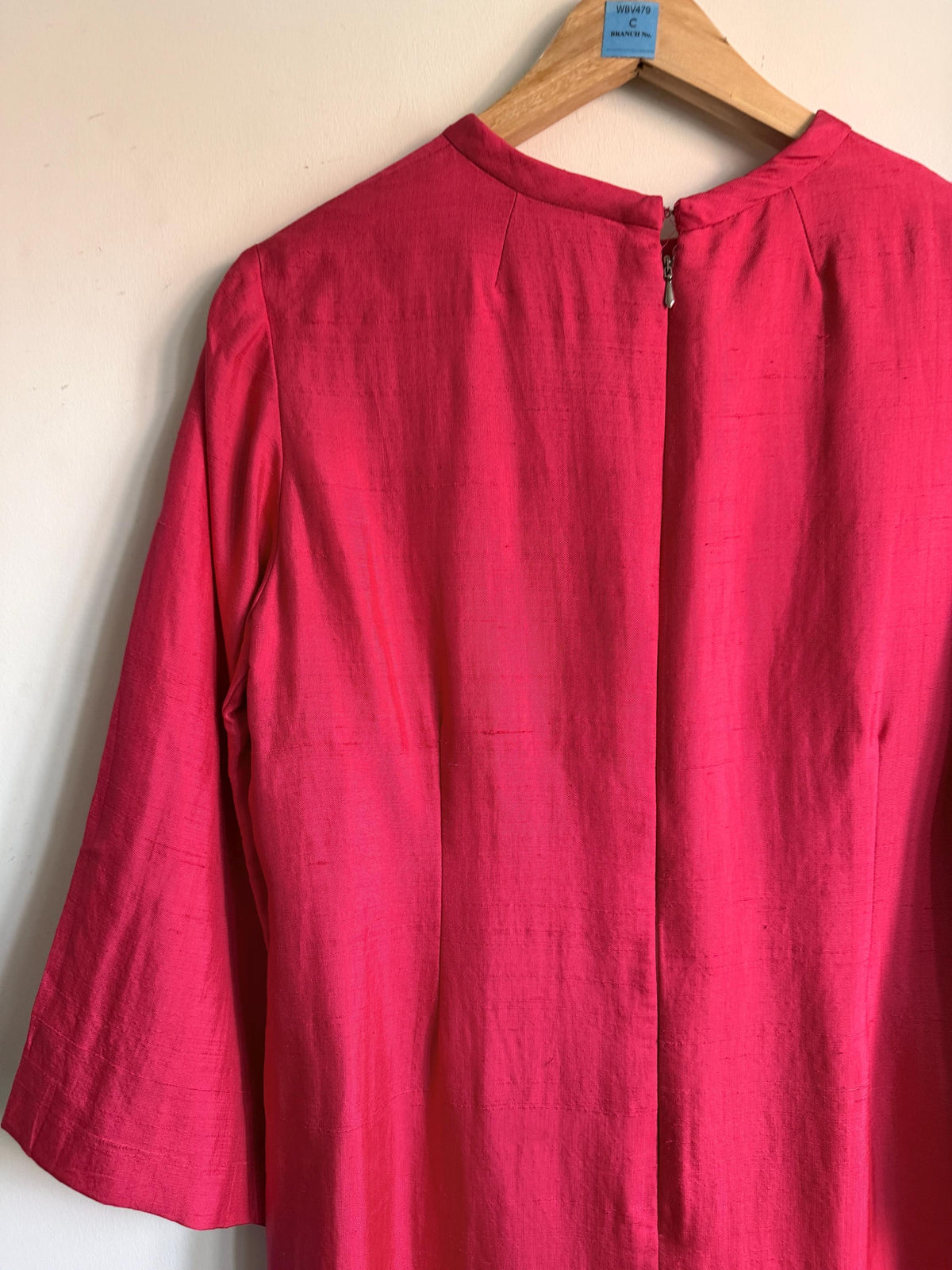 1960s Bright Pink Shift Dress, Vintage Jackie O Style, Three Quarter Flared Sleeves, Cerise Occasion Dress