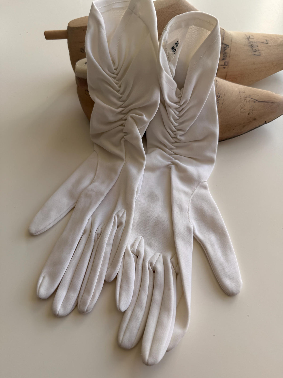 Vintage Ivory Fabric Gloves with Gathered Wrist Detail