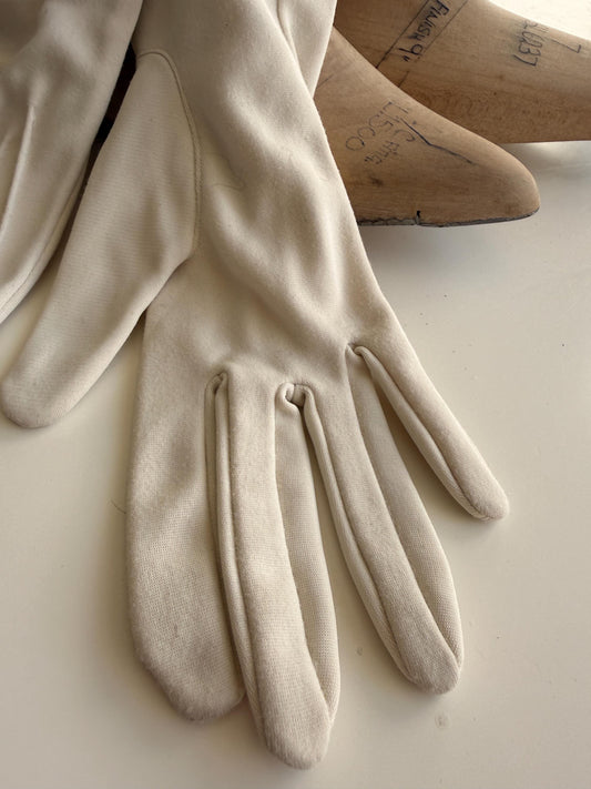 Vintage Dents Cream Bri-Nylon Gloves, Size 7, Long Cuffs