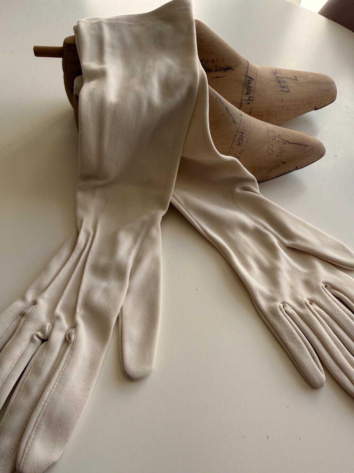 Vintage Long Cream Fabric Gloves for Evening and Bridal Wear