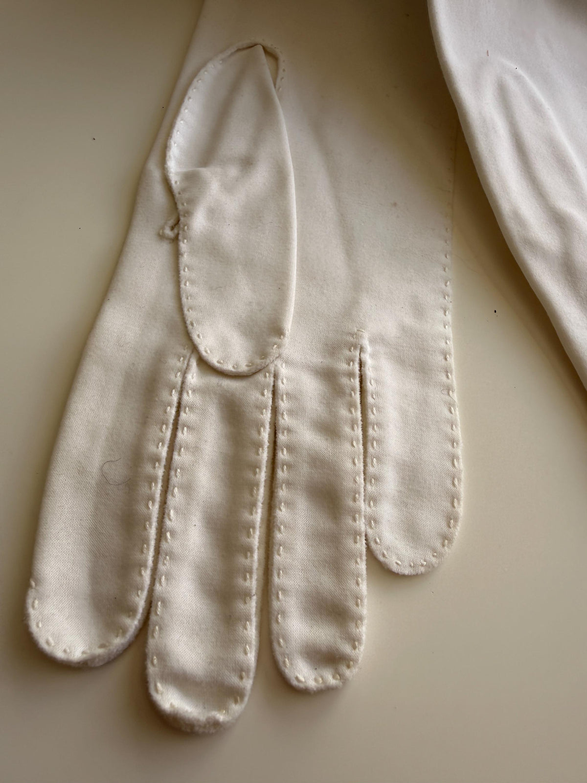 Vintage White Long Gloves with Stitched Edging and Neyret Packaging