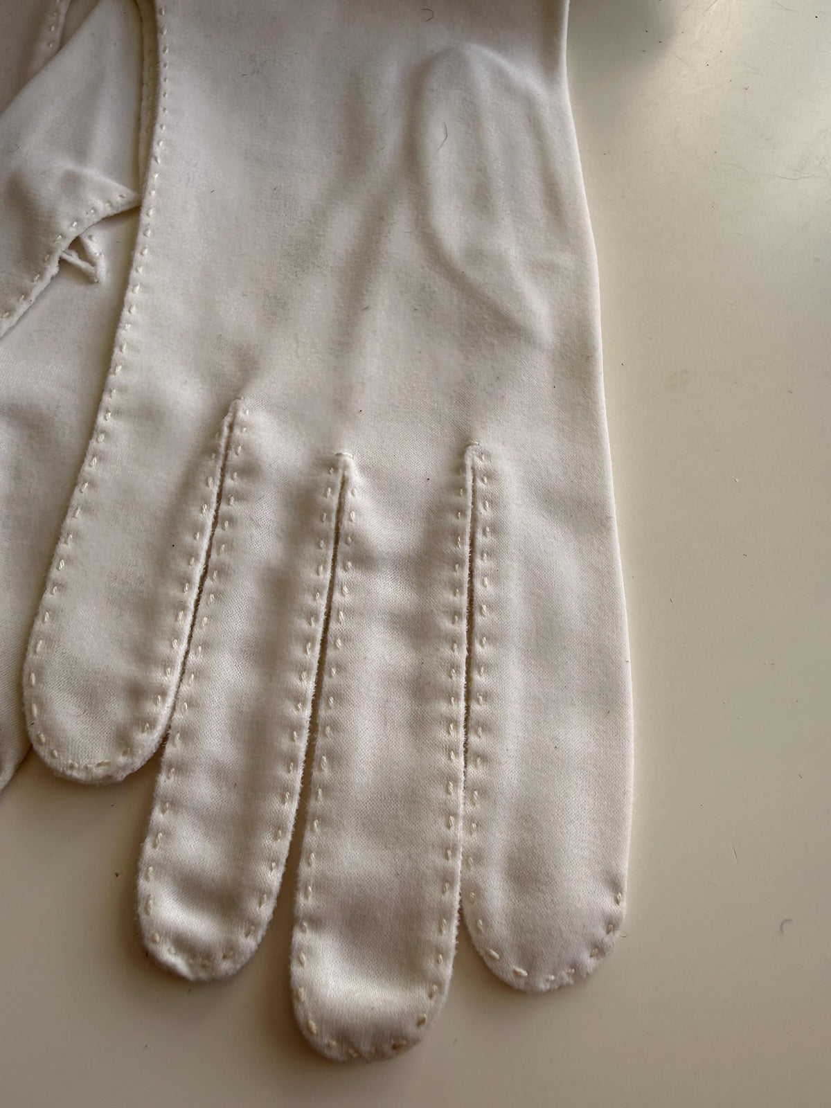 Vintage White Long Gloves with Stitched Edging and Neyret Packaging