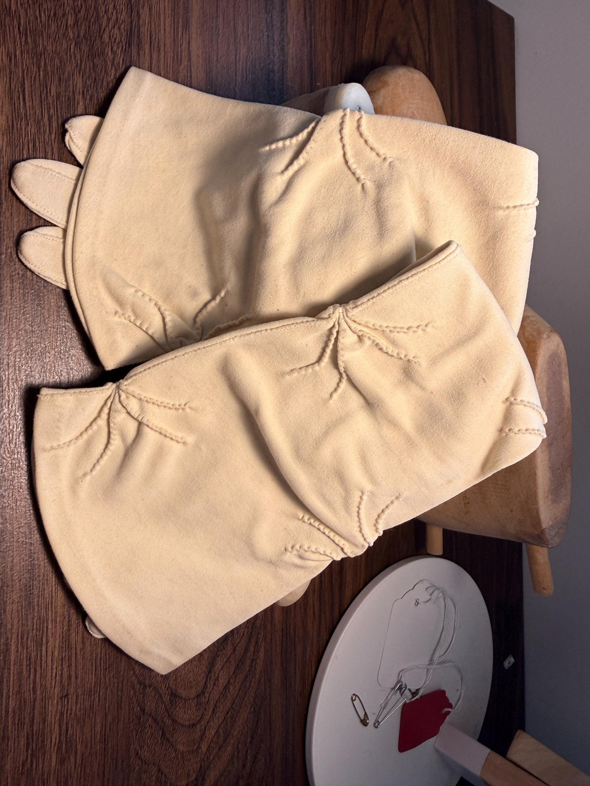Vintage Ivory Long Gloves with Embroidered Cuffs | Cream Evening Gloves